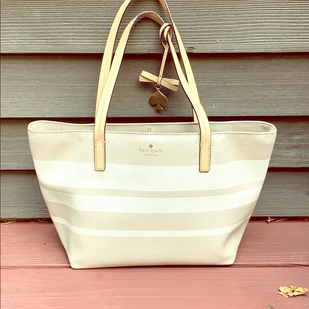 Kate Spade Tote Bag Tan and White Striped